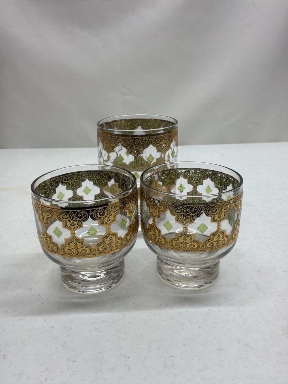 Culver 22K Gold Valencia Glasses 2 Old Fashioned 1 Double Old Fashioned Signed